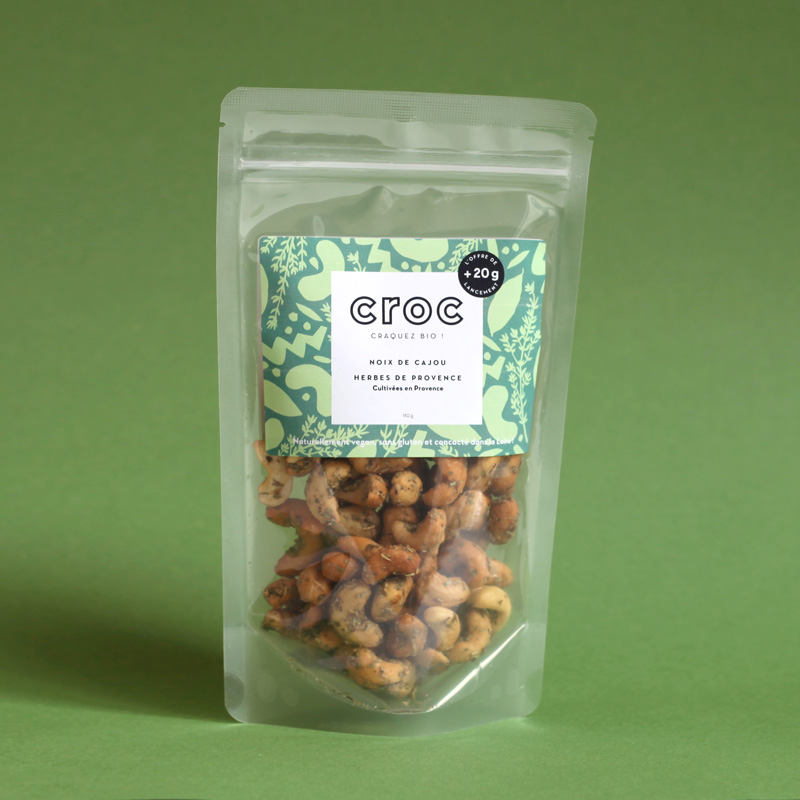 DOYPACK-CAJOU-PROVENCE noix de cajou herbes de provence noix de cajou bio et éthique croc snack grossiste noix de cajou bio