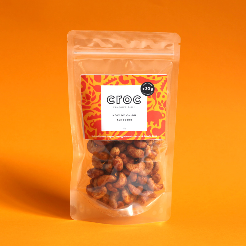 DOYPACK-TANDOORI noix de cajou tandoori croc snack noix de cajou bio et éthiques équitable grossiste noix de cajou bio doypack