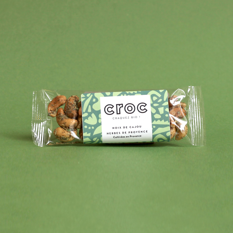 SACHET-CAJOU-PROVENCE noix de cajou herbes de provence noix de cajou bio et éthique croc snack grossiste noix de cajou bio